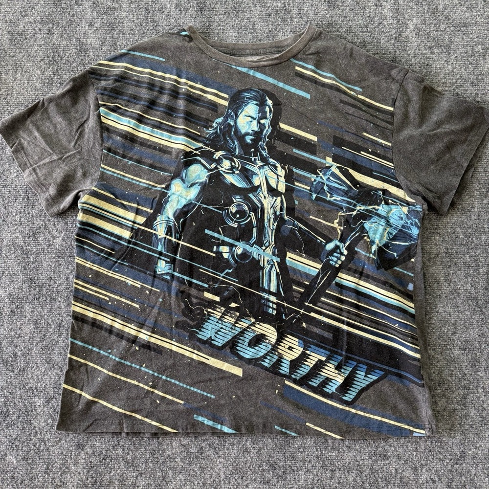 Marvel Men Shirt Size‎ L Gray Graphic Print Thor Hammer Short Sleeve